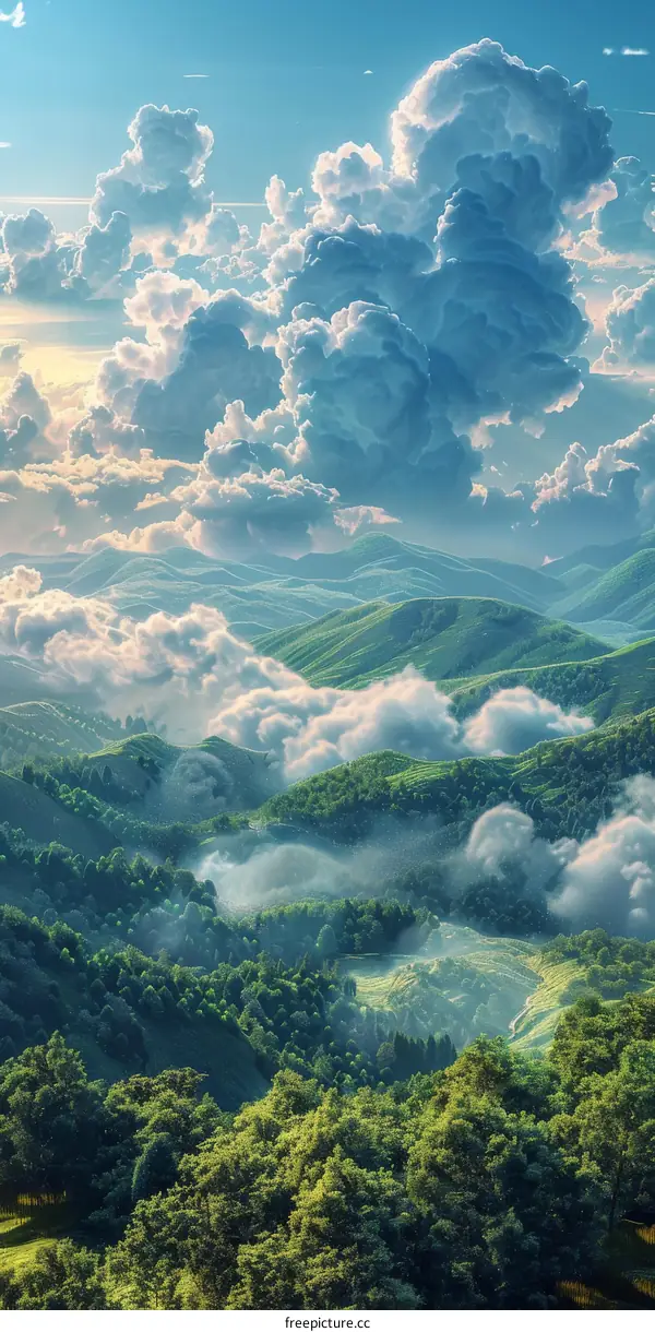 Stunning Mountain Scenery with Fluffy Clouds