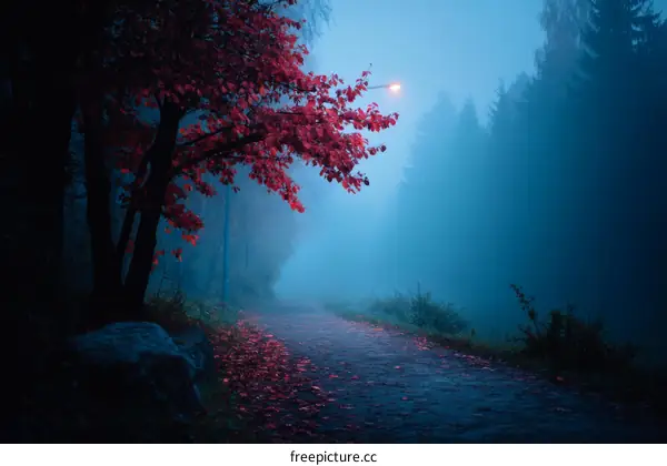 Mysterious Autumn Foggy Night Path
