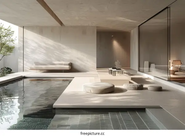 Modern Minimalist Living Space with Pool