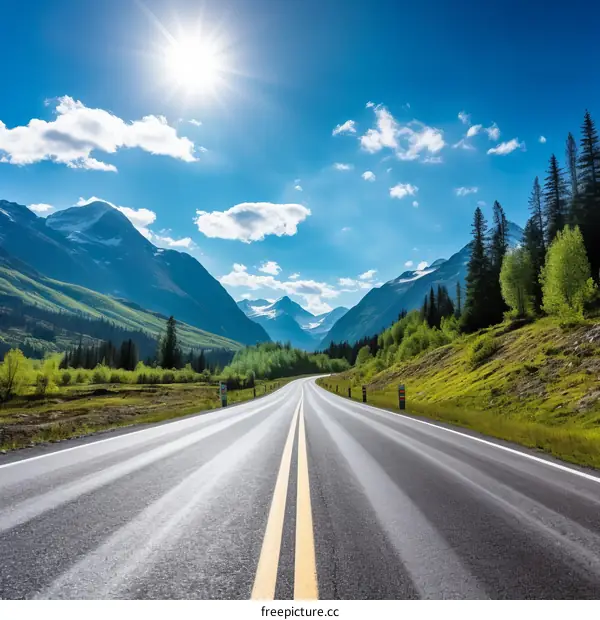 Mountain road with clear blue sky