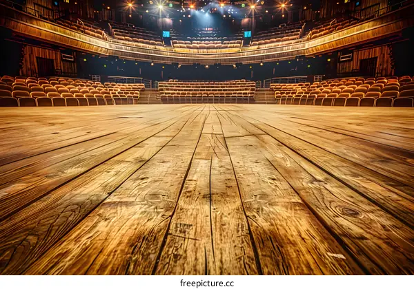 Empty Wooden Stage in Theatre Auditorium