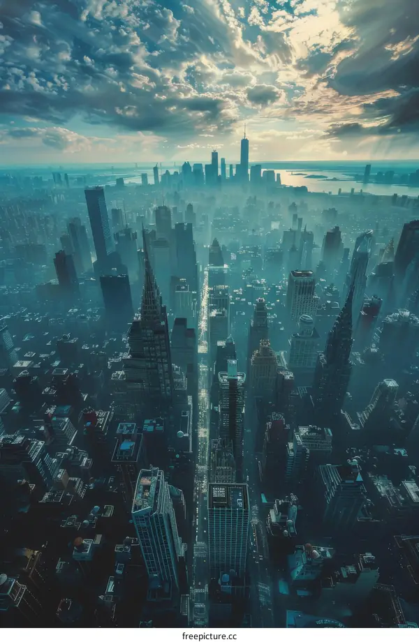 New York City Skyline Aerial View at Sunrise