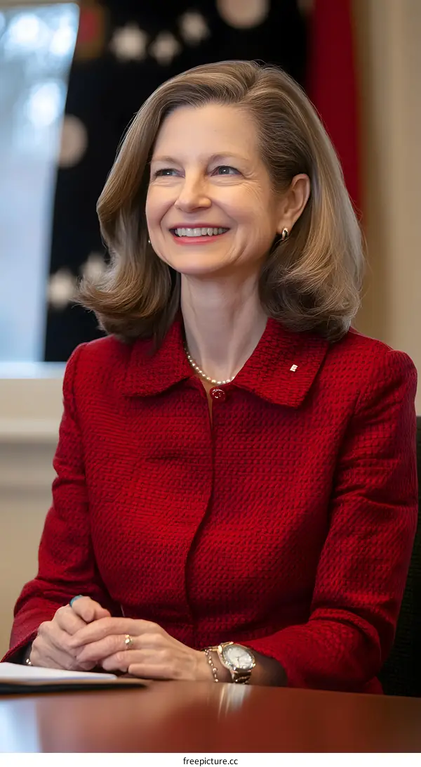 Portrait of a Smiling Woman in a Red Jacket