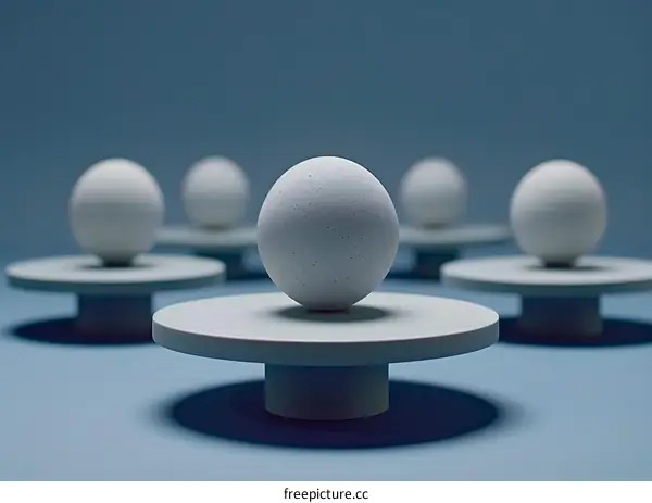 Abstract Minimalist White Spheres on Pedestals