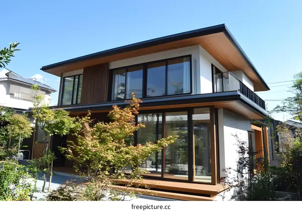 Modern Japanese Style House with Wooden Accents