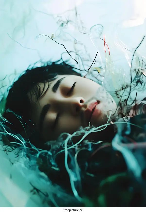 Woman with Closed Eyes Surrounded by Branches