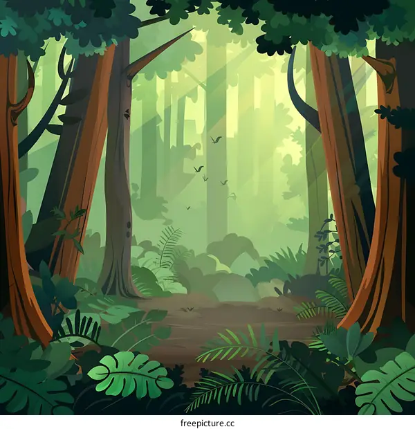 Sunlight Streaming Through Lush Green Forest