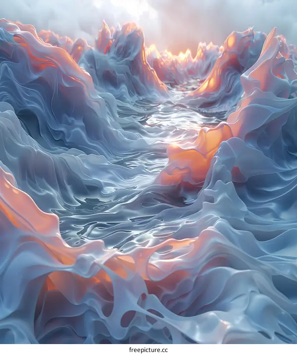 Pink and Blue Swirling Waves of a Tempestuous Sea