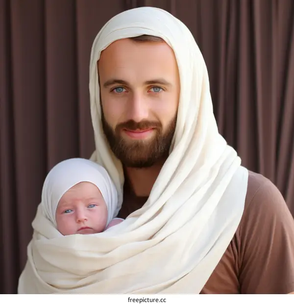 Father and son in traditional middle eastern clothing