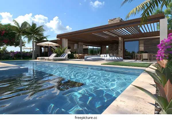 Modern House with Swimming Pool and Patio