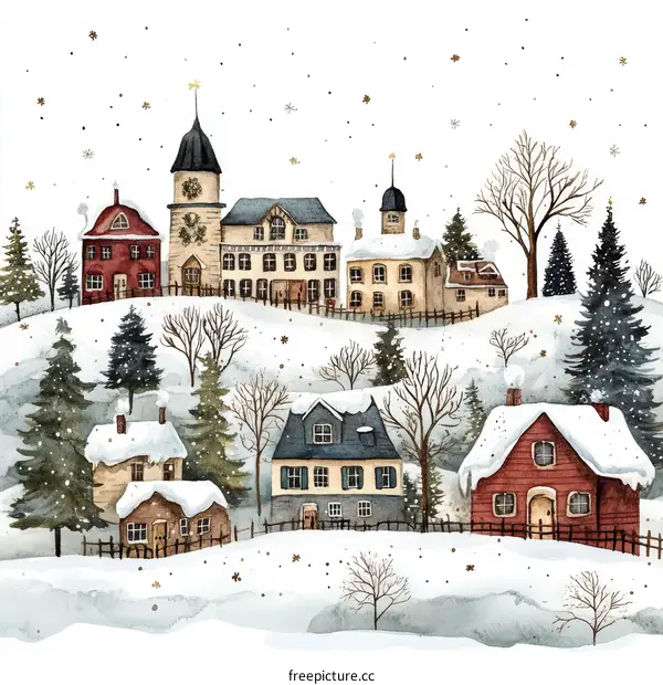 Winter Wonderland Village Illustration