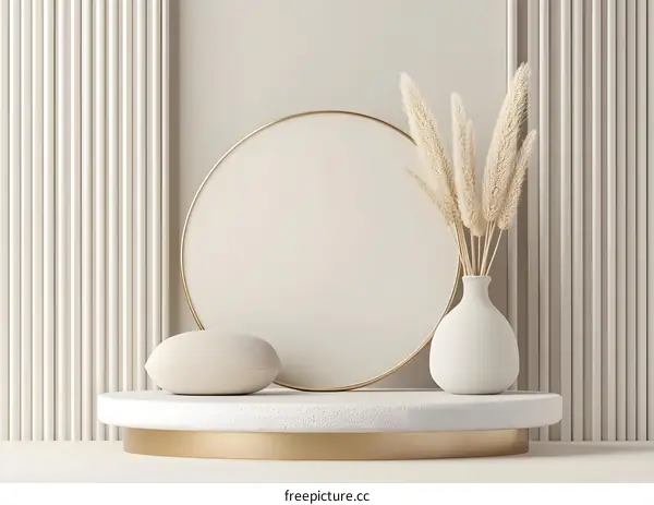 Minimalist  Interior Design with Dried Pampas Grass and a Golden Circle