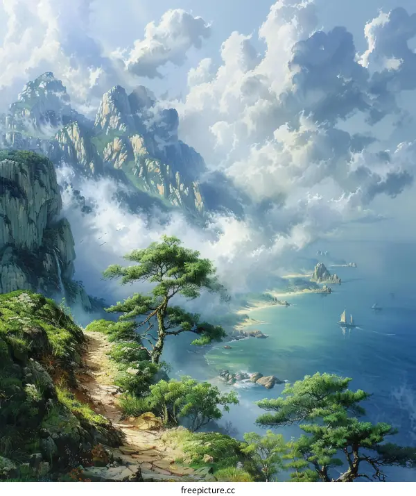 Coastal Mountain Scenery Artwork
