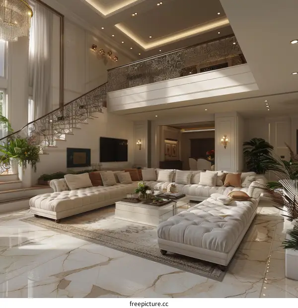 Luxurious Interior: Marble Floors and Chandeliers