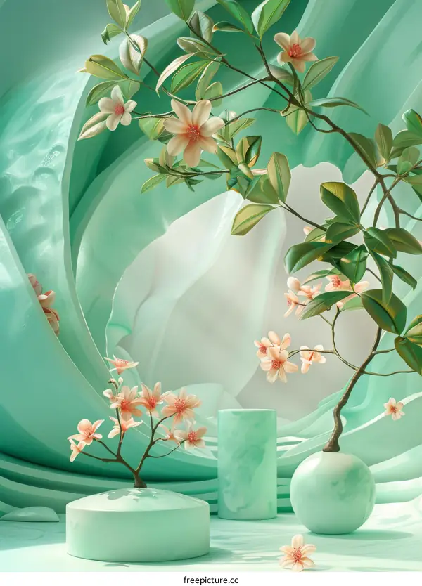 Pastel Green Floral Still Life Illustration