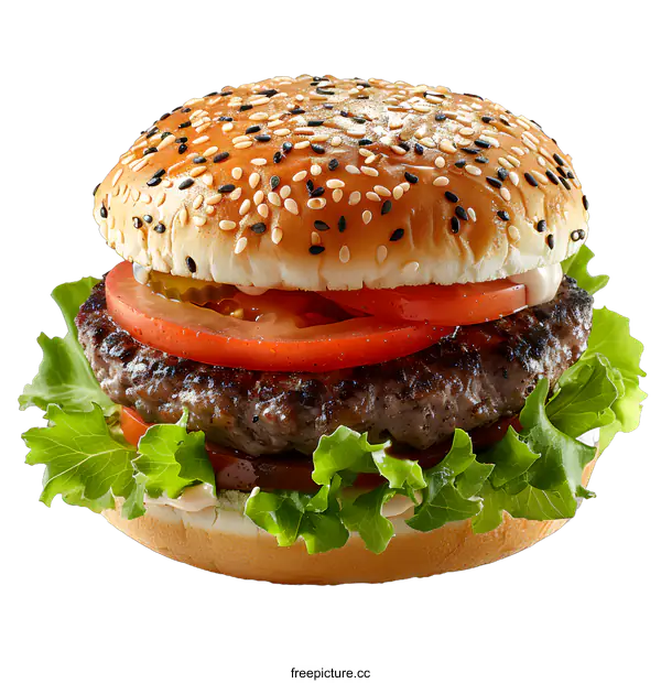 [Transparent Background PNG]yummy hamburger with lettuce tomato and cheese