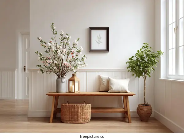 Rustic Wooden Entryway with Spring Floral Arrangement