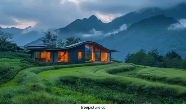 Mountainous Serenity: House with Verdant Roof Amidst Nature's Embrace