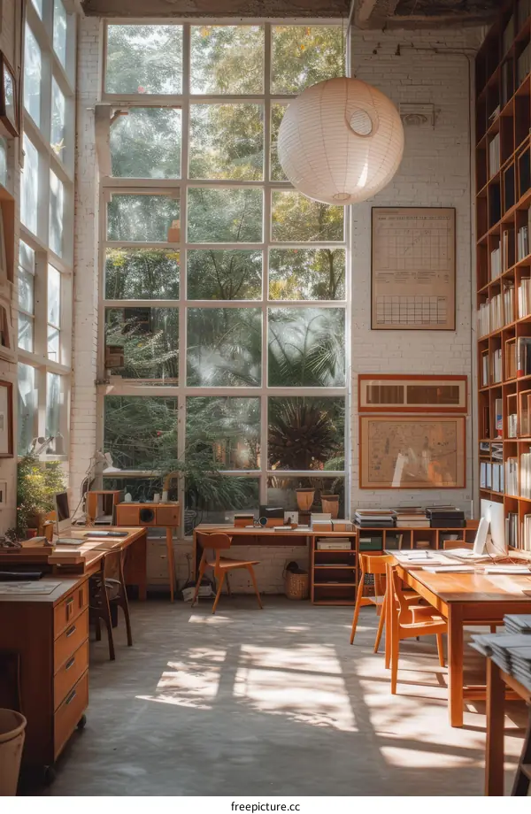 Large bright open office space with lots of windows and plants