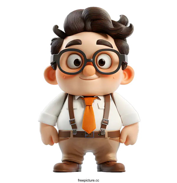 [Transparent Background PNG]3D illustration of a male nerd character