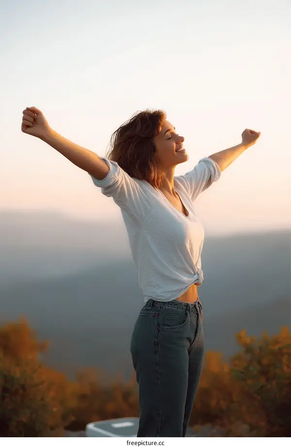 Woman enjoying the sunset view