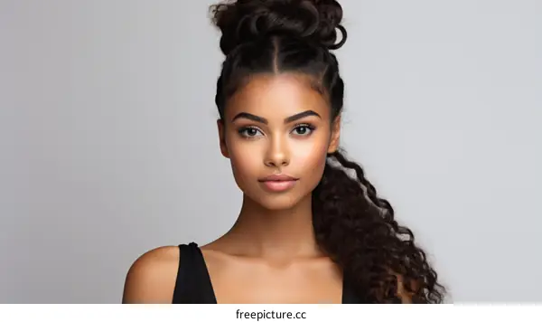 portrait of a beautiful young woman with curly hair