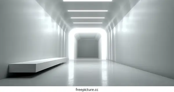Modern Minimalist Empty Corridor with Fluorescent Lighting