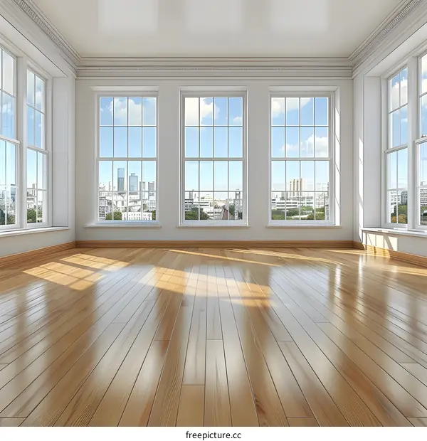 Modern Room with City View and Wooden Floor