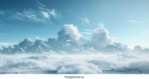 Majestic Snow-capped Mountain Peaks Above Clouds
