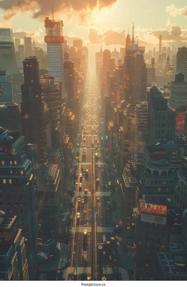 Futuristic Cityscape Aerial View at Sunrise