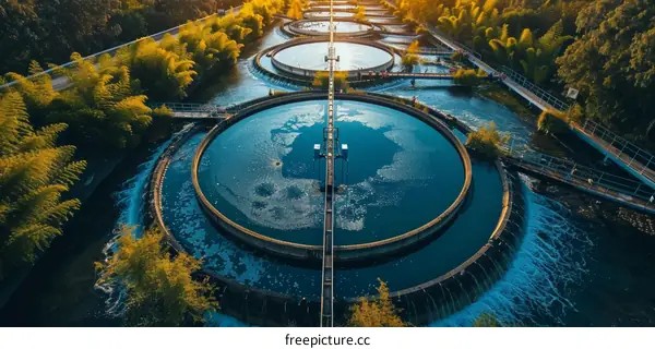 Sunset Over a Wastewater Treatment Plant