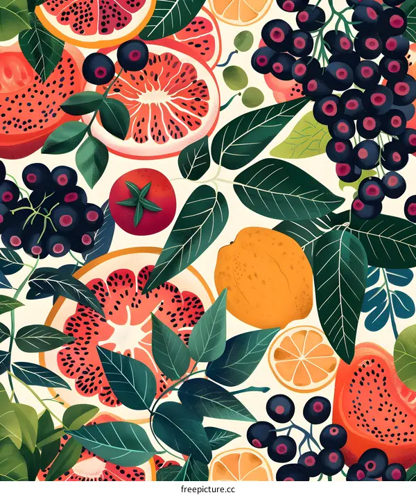 Colorful Fruit and Leaves Pattern