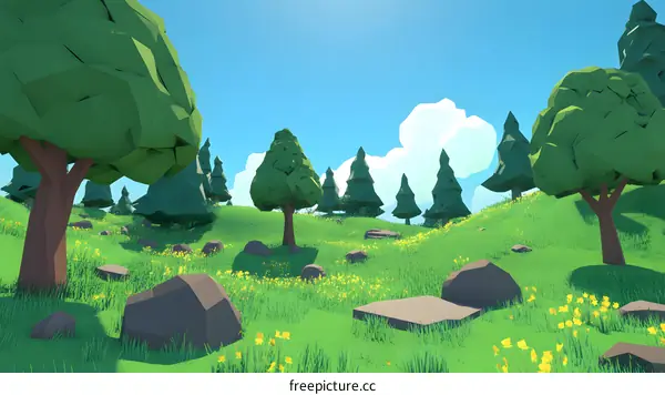 Low Poly Cartoon Forest Landscape