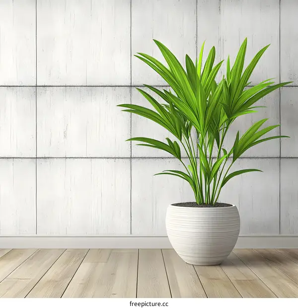 Green Plant in White Pot on Wooden Floor Against White Wall