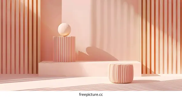 Abstract Geometric Pink Background with Cylinder and Sphere