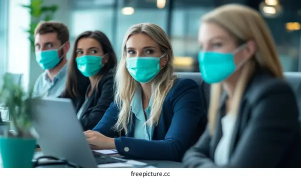 Business Meeting During Pandemic with Masks