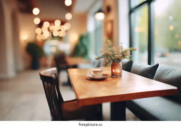 Cozy Cafe Table Setting with Warm Lighting