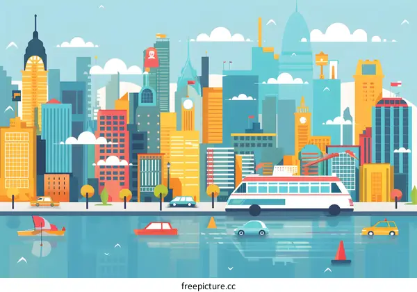 Modern Cityscape with Buildings and Water