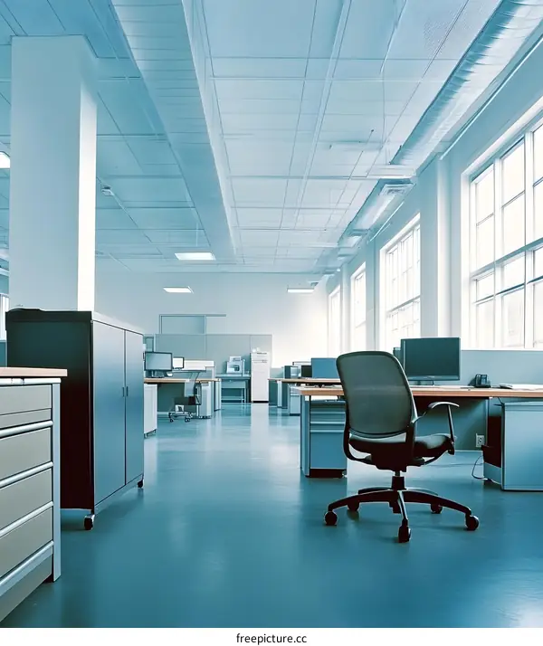 Empty Modern Office Space with Large Windows