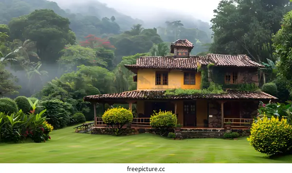 A beautiful house in the middle of a lush green forest