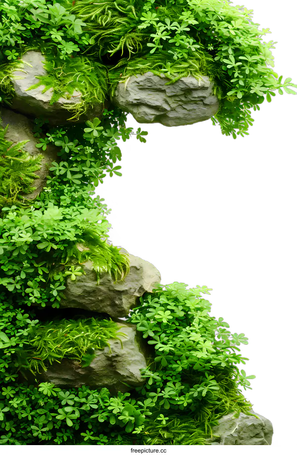 [Transparent Background PNG]Green Moss Rocks Frame Isolated on White Background