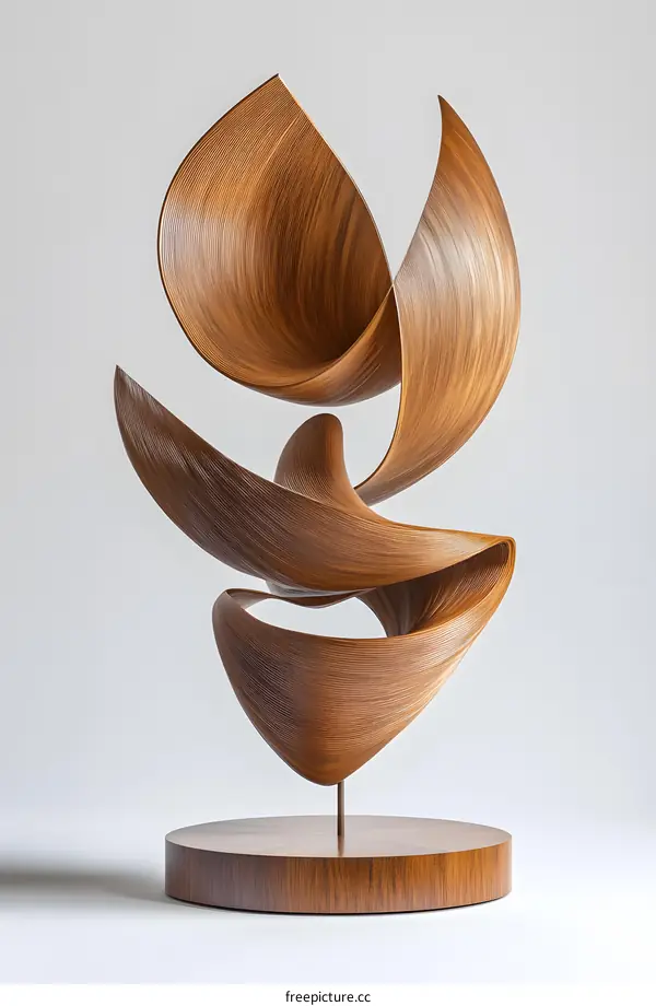 Modern Abstract Wooden Sculpture on Stand