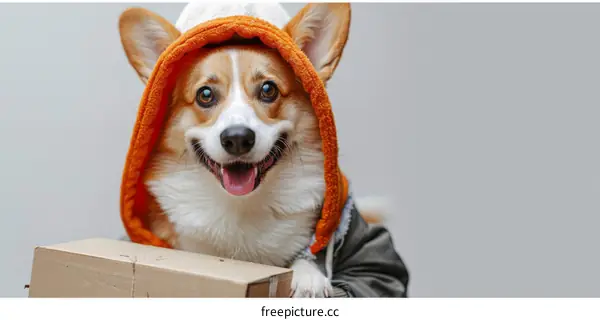 Cute Dog Wearing Hoodie with Package