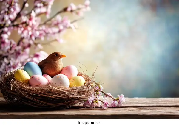 Easter Nest with Bird and Eggs