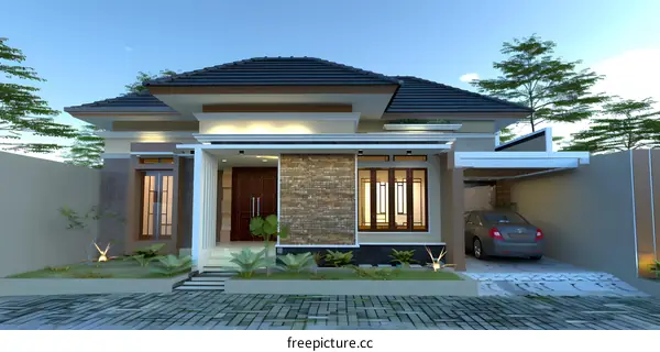 Modern House Design with Brick Wall and Carport