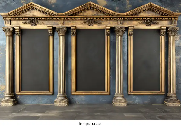 Gold Frame With Columns and Empty Canvas