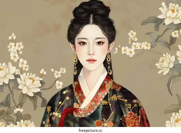 Portrait of a young Korean woman in traditional dress