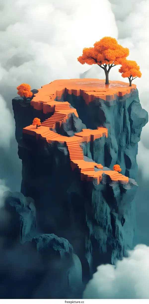 Orange Stairway To The Sky In The Clouds