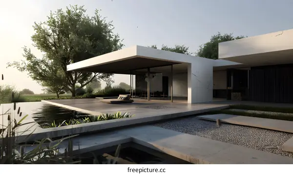 Modern Minimalist House Design With Pool And Garden