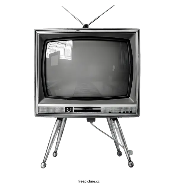 [Transparent Background PNG]Vintage Television with Antenna on White Background